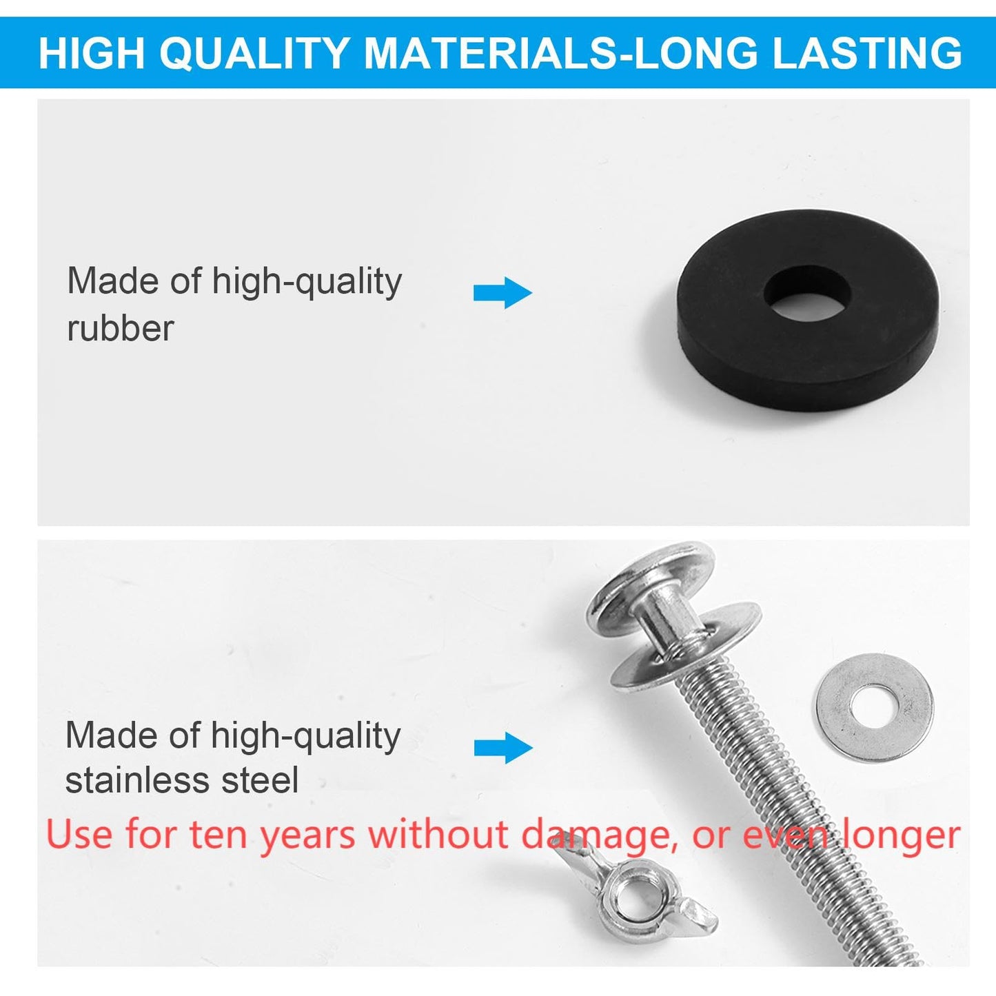 2PCS Universal Toilet Seat Bolts Kit,5/16 * 3.15 Inch Heavy Duty Stainless Steel Toilet Seat Screws with Specially Designed Stainless Steel Butterfly Downlock Nuts，Easy Installation and Long Lasting