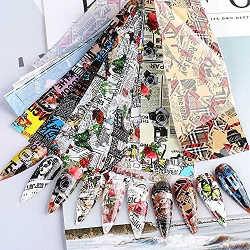 Newspaper Style Nail Art Transfer Foil - 10 Sheets Magazine Print Decals