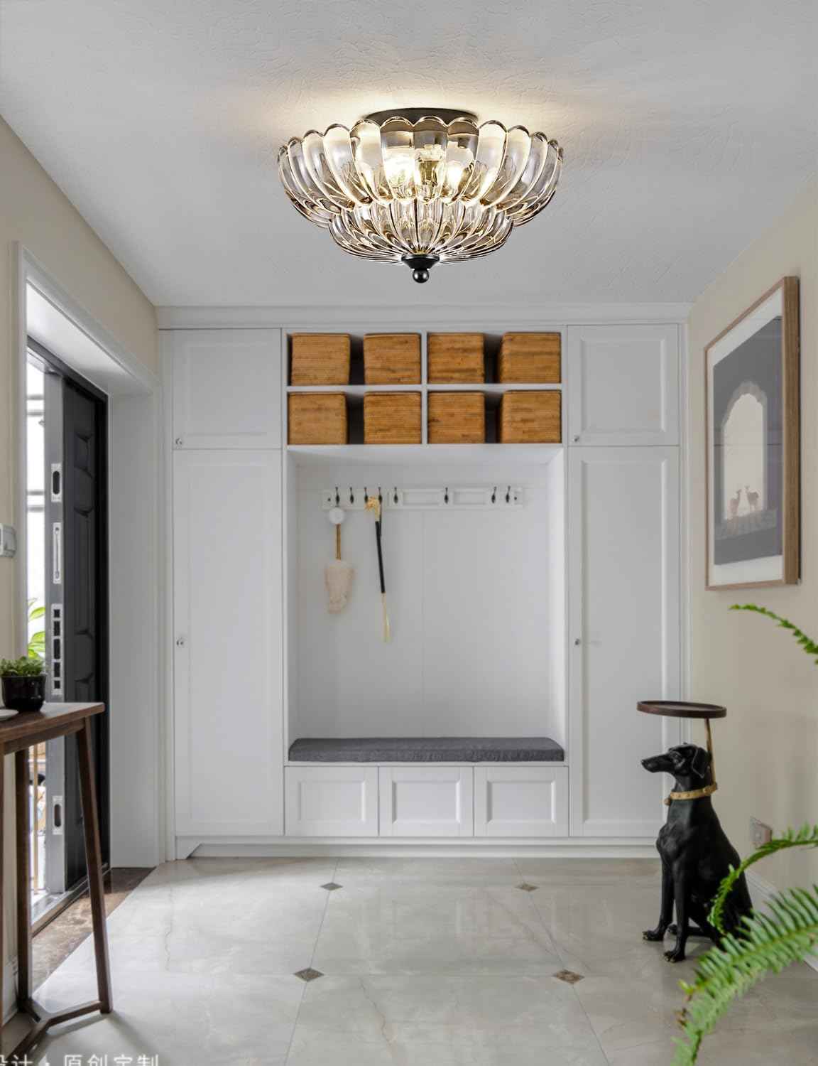 Modern 3-Bulb Semi Flush Mount Ceiling Light Fixture - Vintage Amber Glass for Bedroom, Kitchen, Living Room