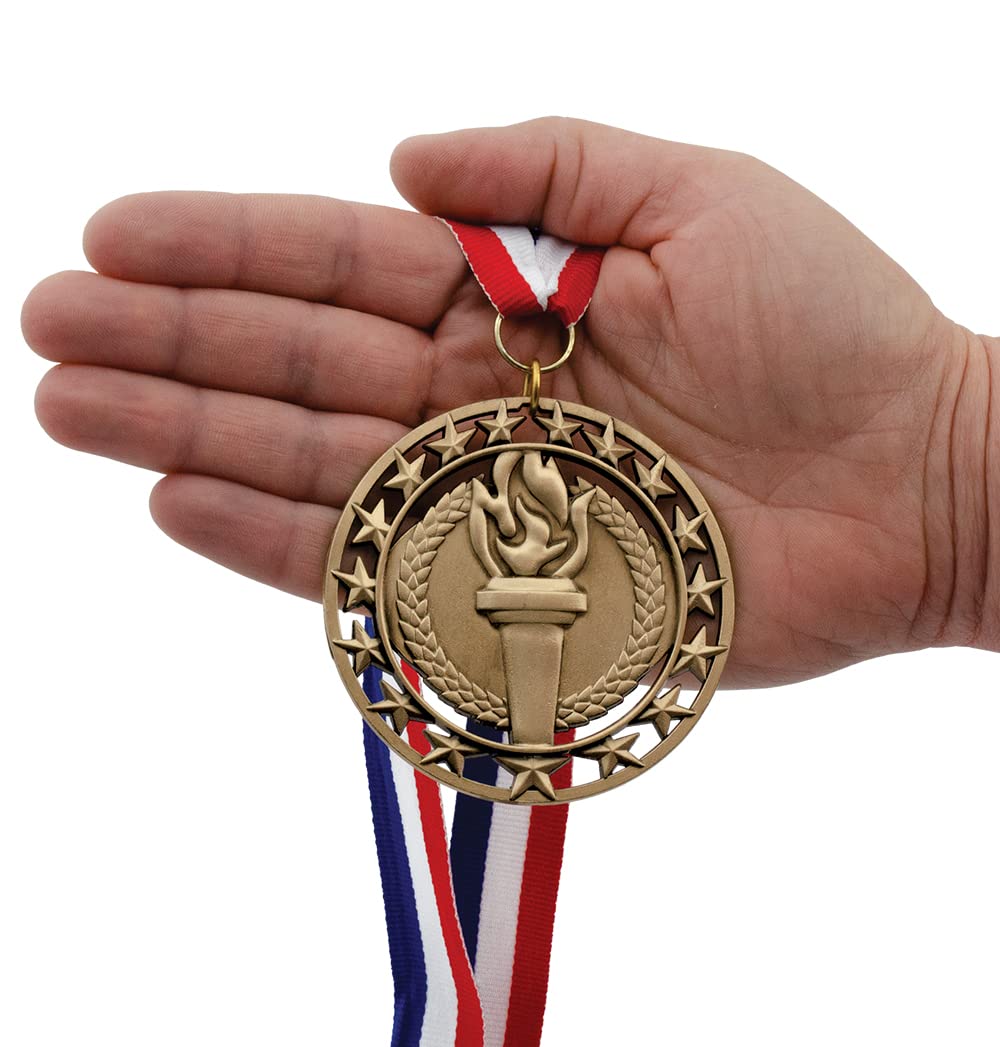 Hodges Award Medals - Gold, Silver, and Bronze Award Medals - 3 Pack (Victory Torch)