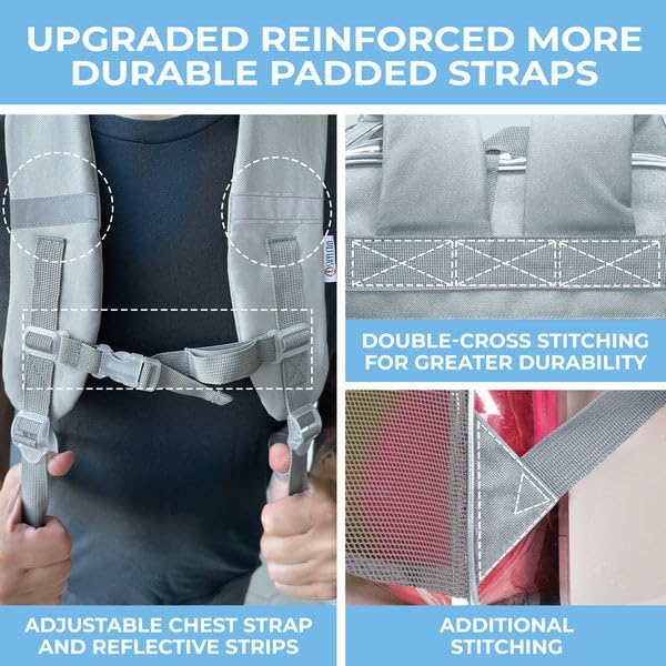 SHYLERO Clear Backpack - Heavy Duty PVC with TSA Lock & 2-Way Zipper | Extra Large Grey (18" x 14" x 8")