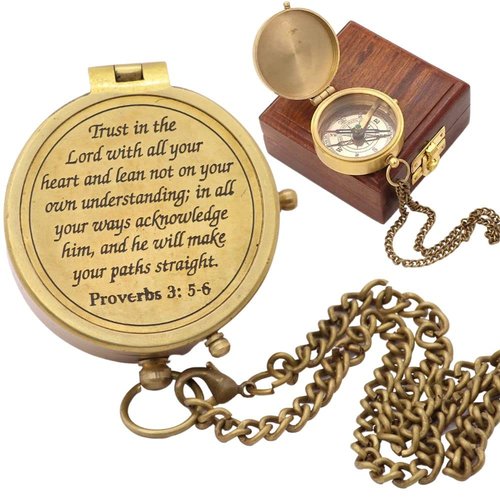 Trust in The Lord, Proverbs 3: 5-6, Solid Brass Directional Engraved Compass, Baptism Gifts for Boys Girls, First Communion, Christian Gifts for Men, First Confirmation Gifts for Boys Catholic Gifts