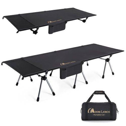 MOON LENCE Height Adjustable Camping Cot - Supports 330 lbs, Portable Folding Bed with Leg Extenders for Camping, Hiking, Sleeping, 1 Pack, Black