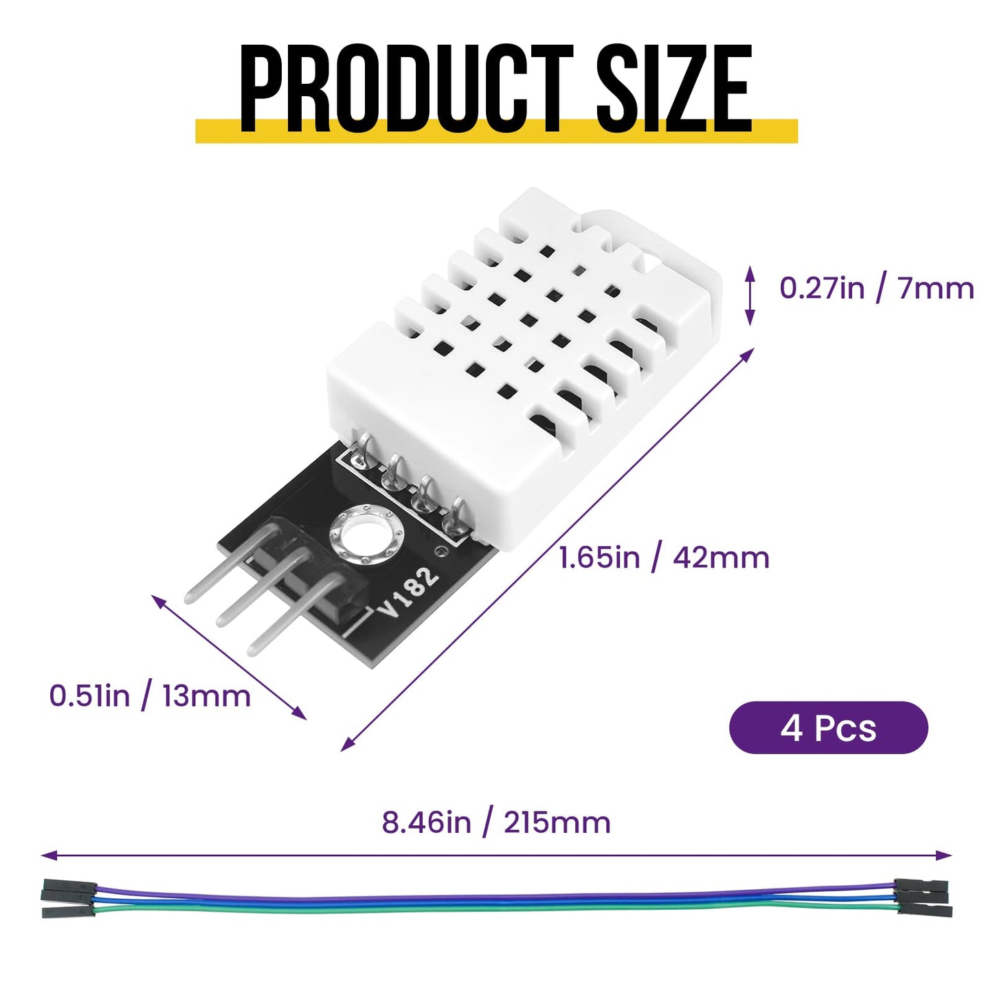 SATUY 4Pcs DHT22/AM2302 Digital Temperature Humidity Sensor Module with Cable, Temp Range -40~80℃ (±0.5℃), Humidity 0~100% RH (±2%) for A-rduino Electronic Practice DIY, Replace SHT11 SHT15