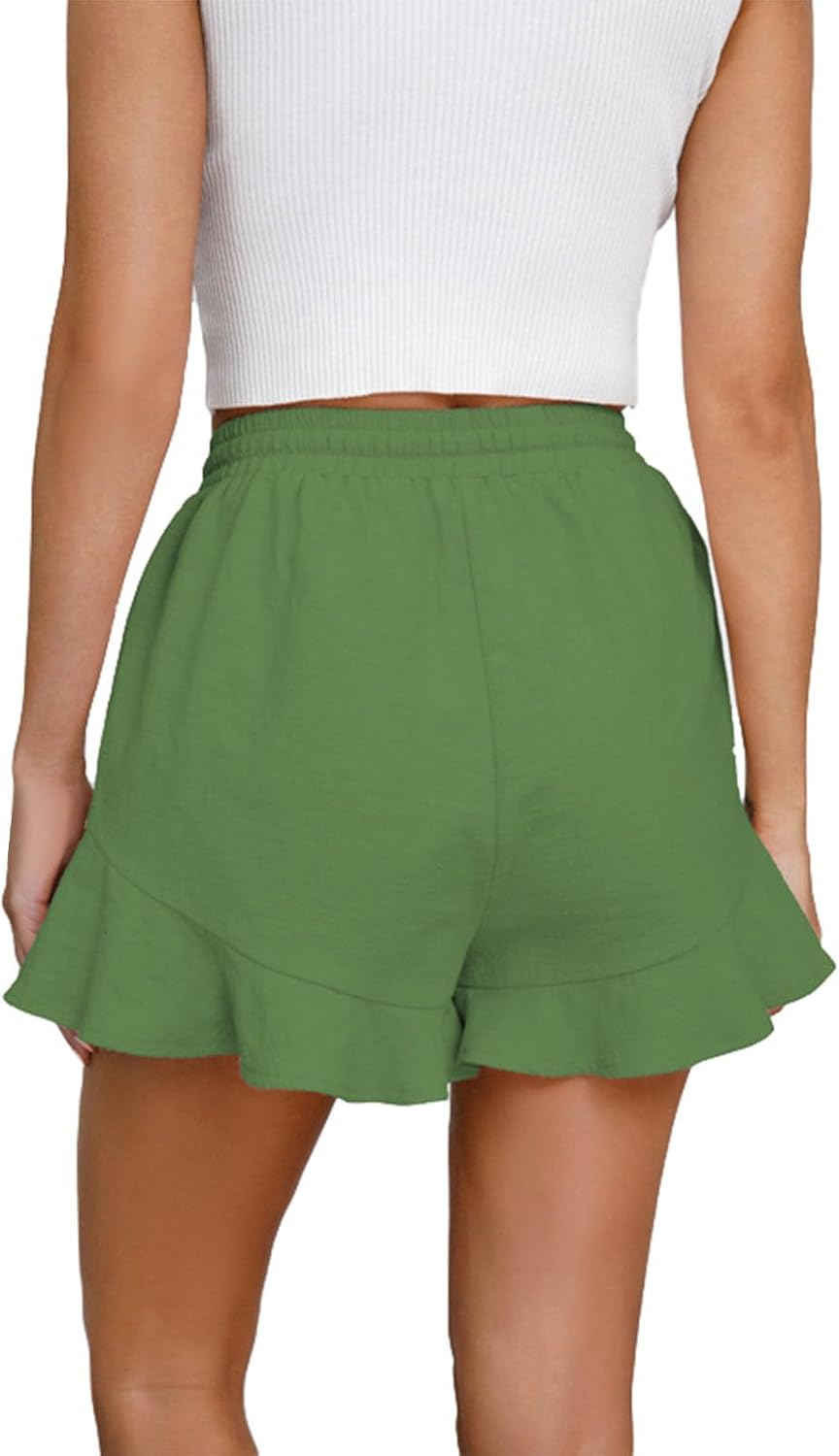Skiennix Cotton Ruffle Athletic Shorts - High Waist, Stretchy, Casual Summer Pants for Women