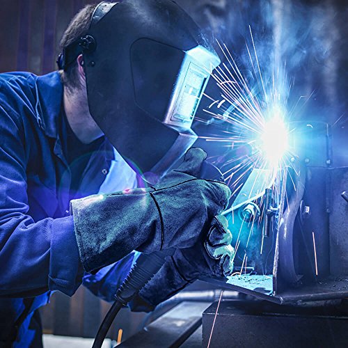 932¢µ Grill BBQ Gloves 16-inch Heat Resistant Leather Forge Welding Glove with Flame Retardant Long Sleeve and Insulated Lining for Men and Women Black-Gray