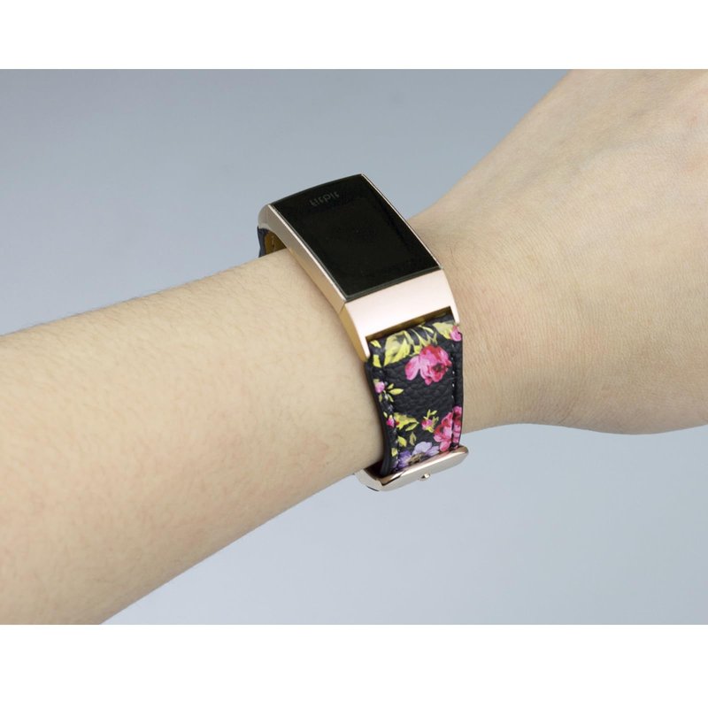 Mtozon Leather Bands Compatible with Fitbit Charge 4/Charge 3, Replacement Accessories Slim Wristband Straps for Women, Blue+ Floral