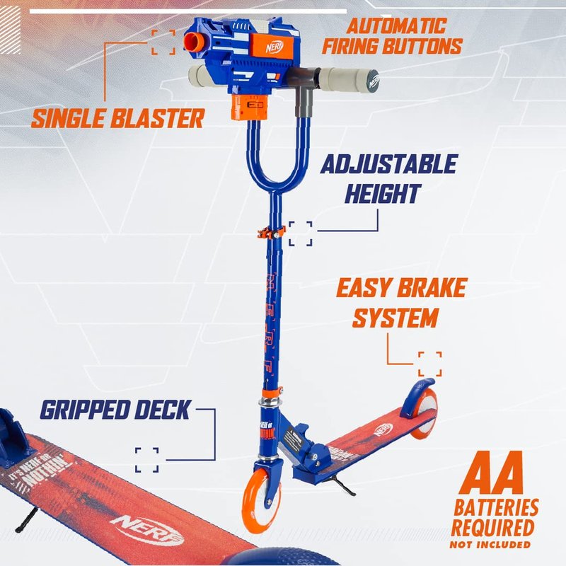 SKIDEE Kick Scooter for Kids, Dual Barrel Blaster Fires Up to 40 Feet, Supports Up to 150lbs, Rear Brake, Sturdy Steel Frame, Wide Surface Textured Molded Deck, Outdoor Activities for Boys/Girls
