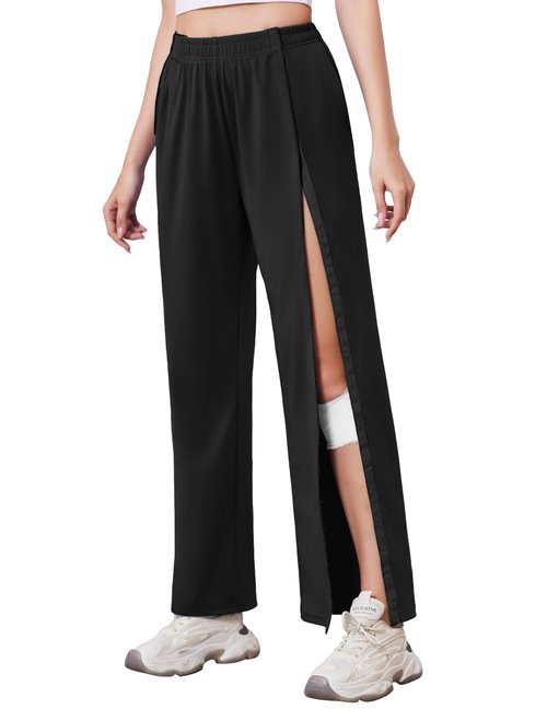 Deyeek Tear Away Pants for Women Side Slit Snap Sweatpants Loose Fit Post Surgery Casual Adaptive Clothing with Pockets Black