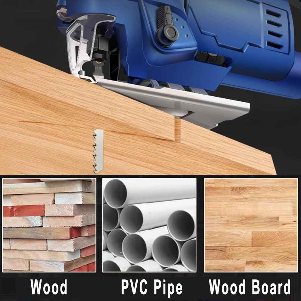 60Pack T101B T-Shank Jigsaw Blades - 4 Inch 10 TPI Contractor Jig Saw Blades Set Made with High Speed Carbon Steel Precise Clean Straight Cutting Wood Boards Plastic PVC(60Pcs-T101B for Wood&Plastic)