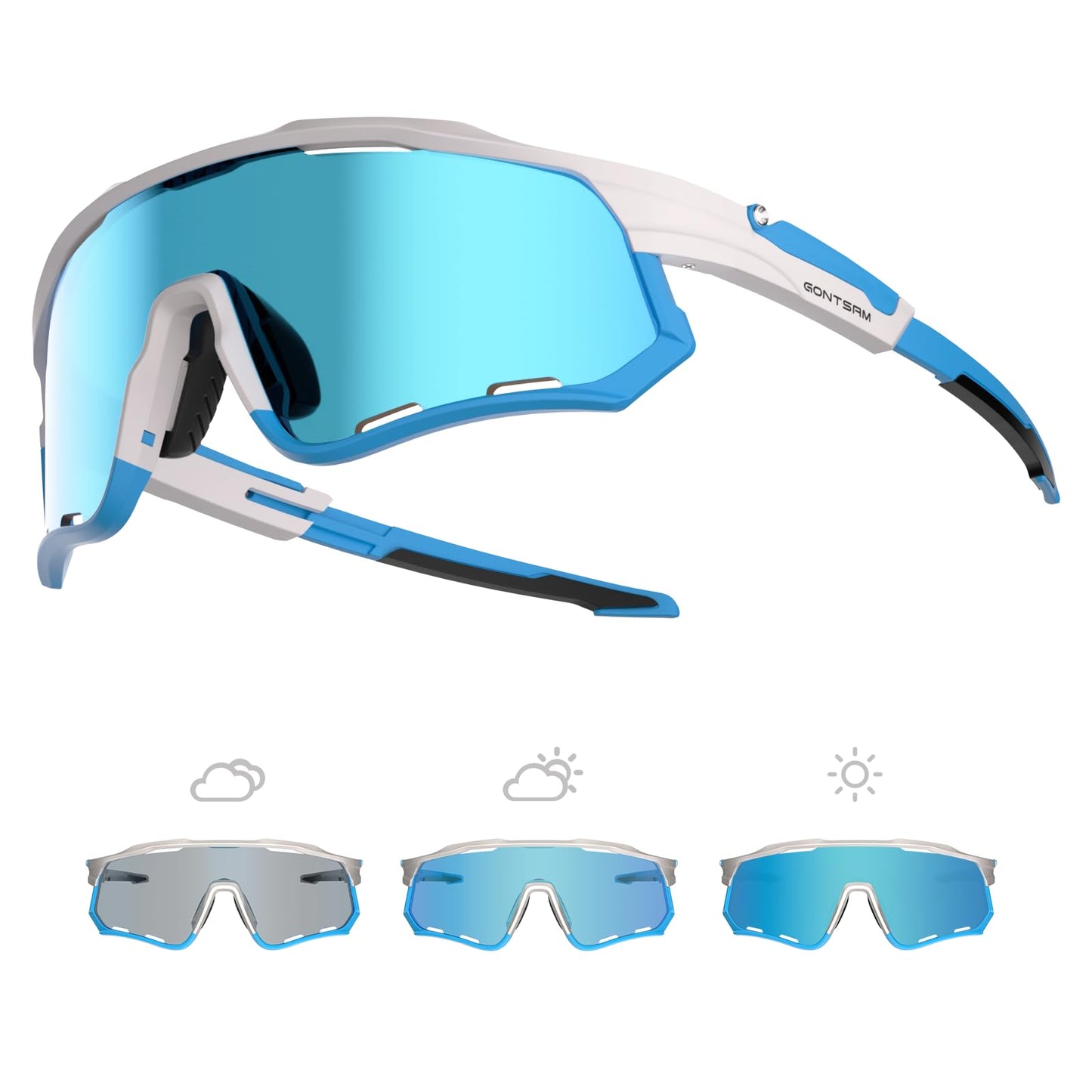 GONTSAM Polarized Cycling Glasses with Photochromic Effect, UV400 Protection, Detachable Sports Sunglasses with Winter Anti-Fog for Men & Women