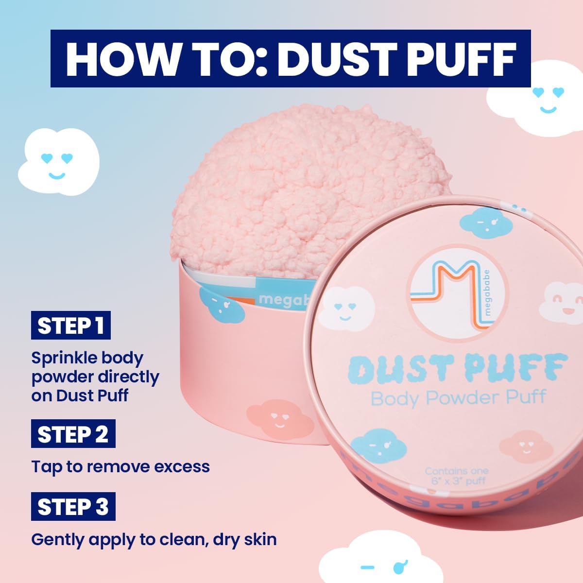 Megababe Body Powder Applicator - Oversized 6” x 3” Dust Puff for Easy Application | Powder Sold Separately