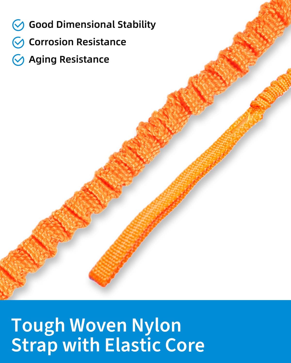OCEANBROAD Kayak Paddle Leash - Stretchable Bungee Strap with D-Ring | 5-7 Feet Tangerine for SUP & Canoeing