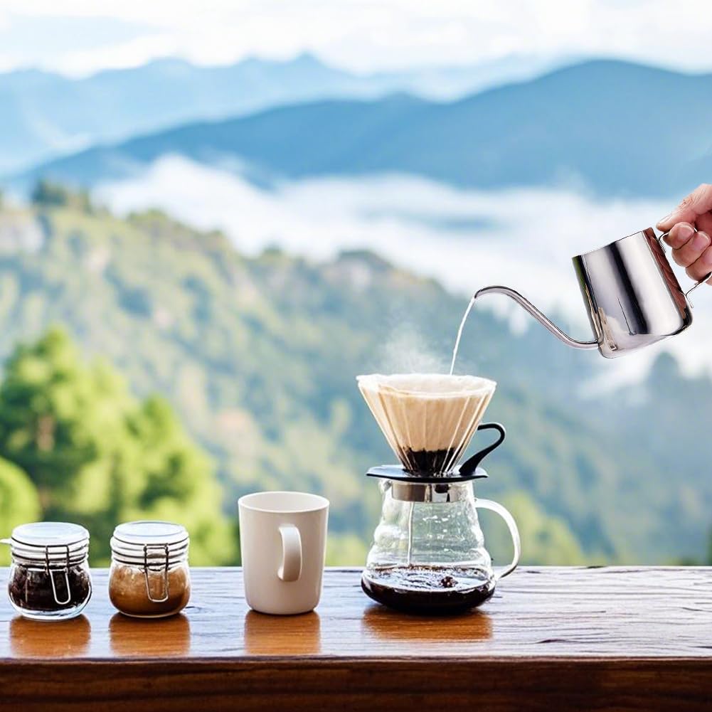 Milk Frothing Pitcher, 350ml/12oz Gooseneck Spout Coffee Tea Pot, Milk Frother Cup Stainless Steel, Milk Coffee Cappuccino Latte Art Barista Steam Pitchers Milk Jug Cup