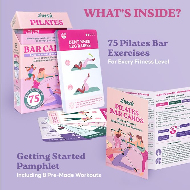 Zinsk 75-Card Pilates Bar Workout Deck for Home Use
