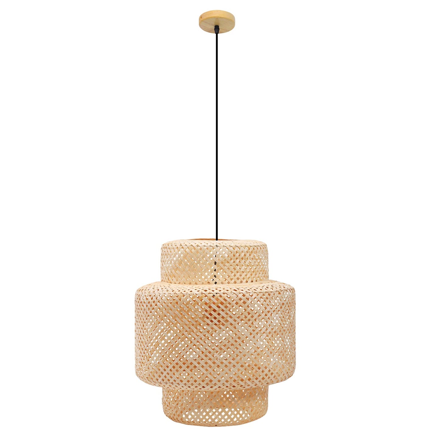 Frontsea Rattan Pendant Lighting for Kitchen | Bamboo Lampshade Handmade Weave Lighting | Wooden Boho Decor | Modern Hanging Ceiling Light Fixture (16inch)