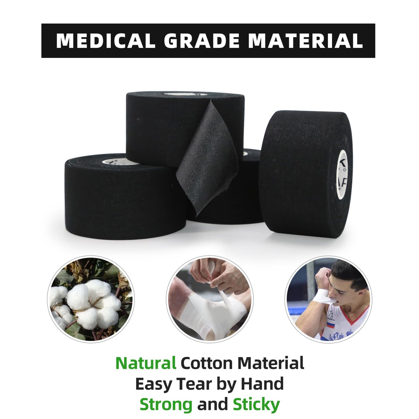 OK TAPE Athletic Sports Tape（4 Packs) - 45ft Per Roll Very Strong Tape for Athlete & Sport Trainers & First Aid Injury Wrap, Perfect for Fingers Ankles Wrist on Bat, Hockey Stick - Green