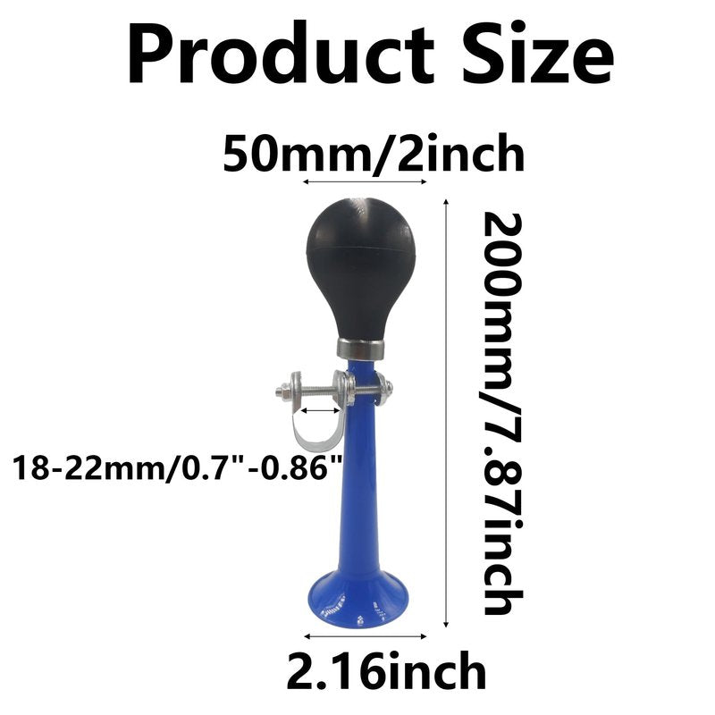 Runseaway 7.87” Blue Bike Bugle Horn Metal Air Horn, Retro Squeeze Bulb Clown Horn for Kids' Bicycles and Golf Carts, Loud Sound, Fits All Handle Bars