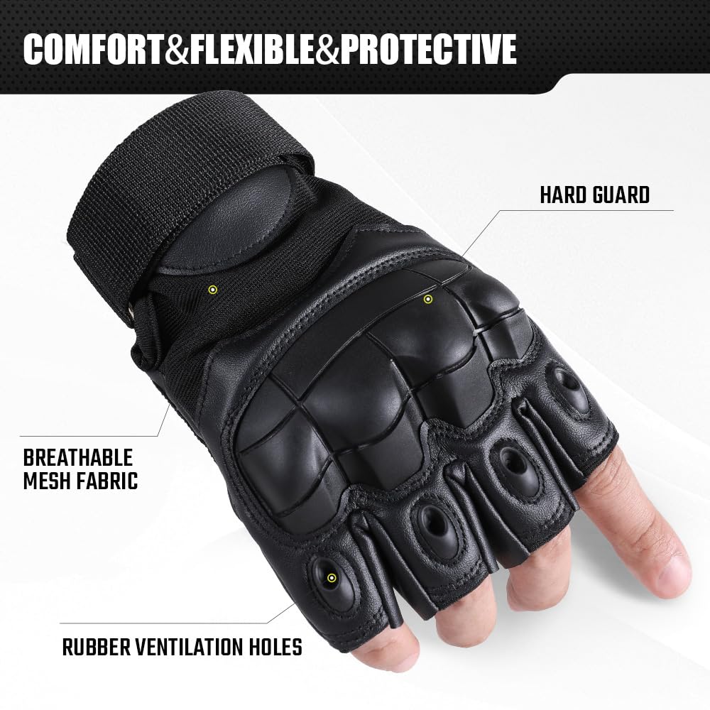 AXBXCX Fingerless Tactical Gloves for Men Women for Airsoft Paintball Cycling Motorcycle Summer Half Finger Gloves Black XL