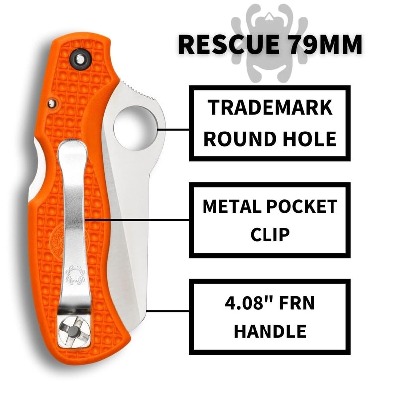 Spyderco Rescue 79mm Folding Pocket Knife with 3.1" VG-10 Steel Blade and FRN Handle - EDC Knife for Men and Women, Perfect for Hunting, Tactical, Camping, Survival, Hiking - SpyderEdge - C45SOR