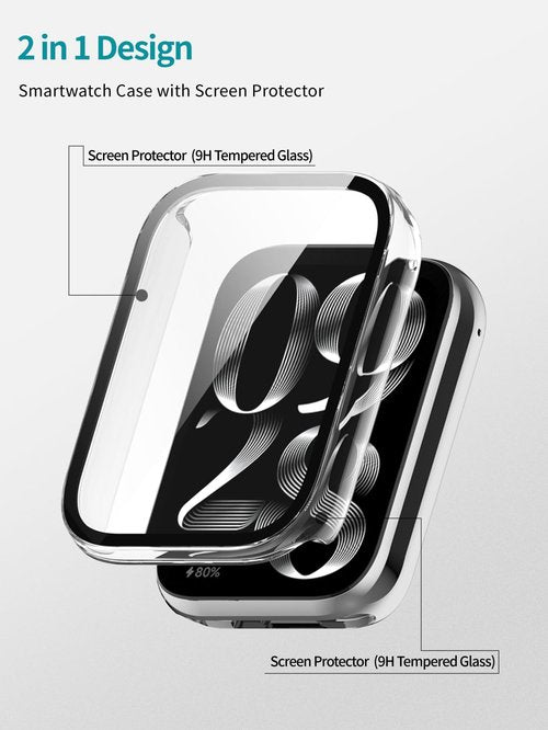 2Pack Case for Xiaomi Smart Band 9 Pro,Case with Screen Protector,Built-in 9H Tempered Glass Film, Hard PC, NOUKAJU Protective Cover for Xiaomi Band 9 Pro(Black+Clear)