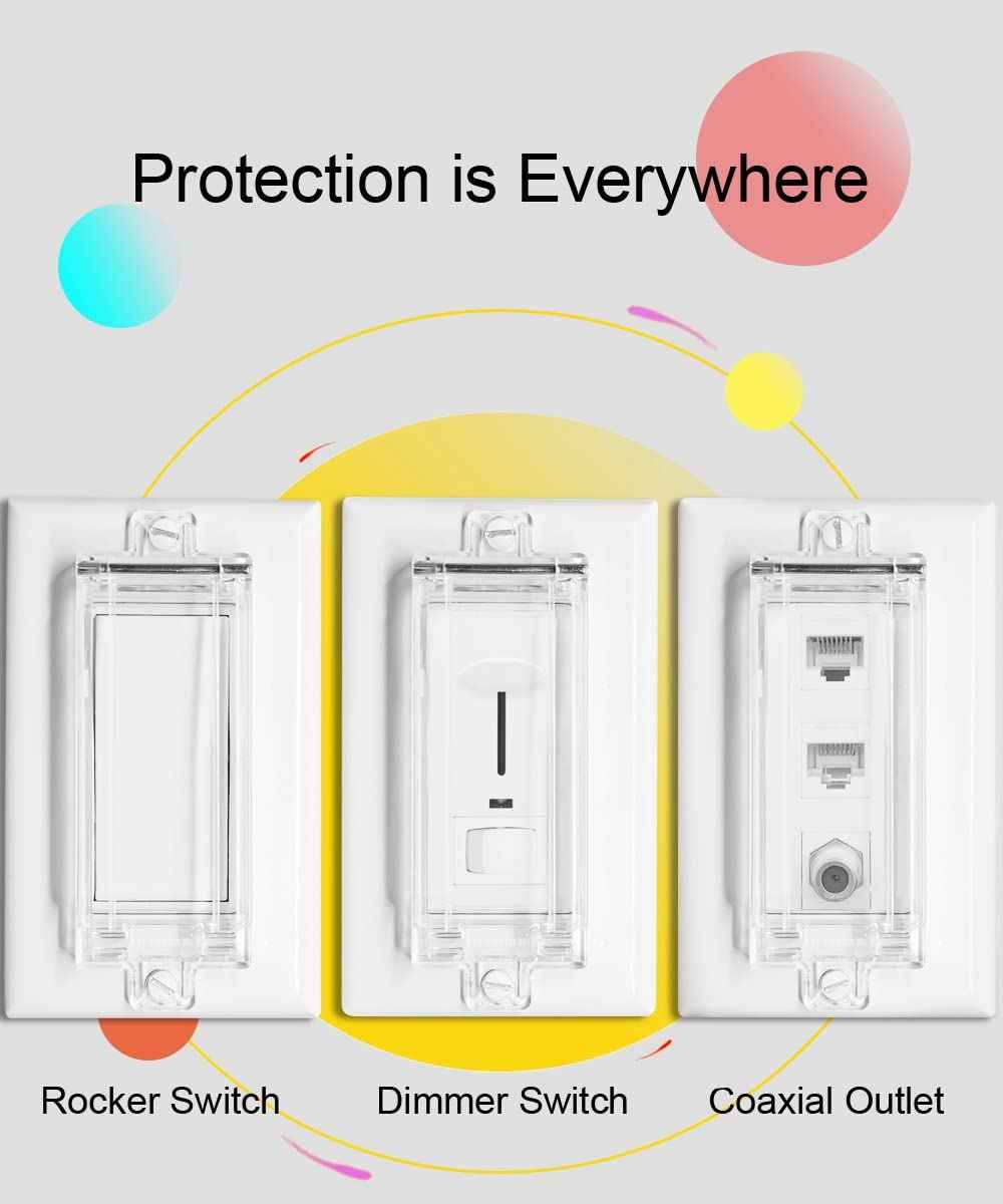 Light Switch Guard, ILIVABLE Child Proof Rocker Switch Plate Cover Prevents Kids or Accidental Turned On/Off Switch While Allowing Access (Clear, 4 Pack)