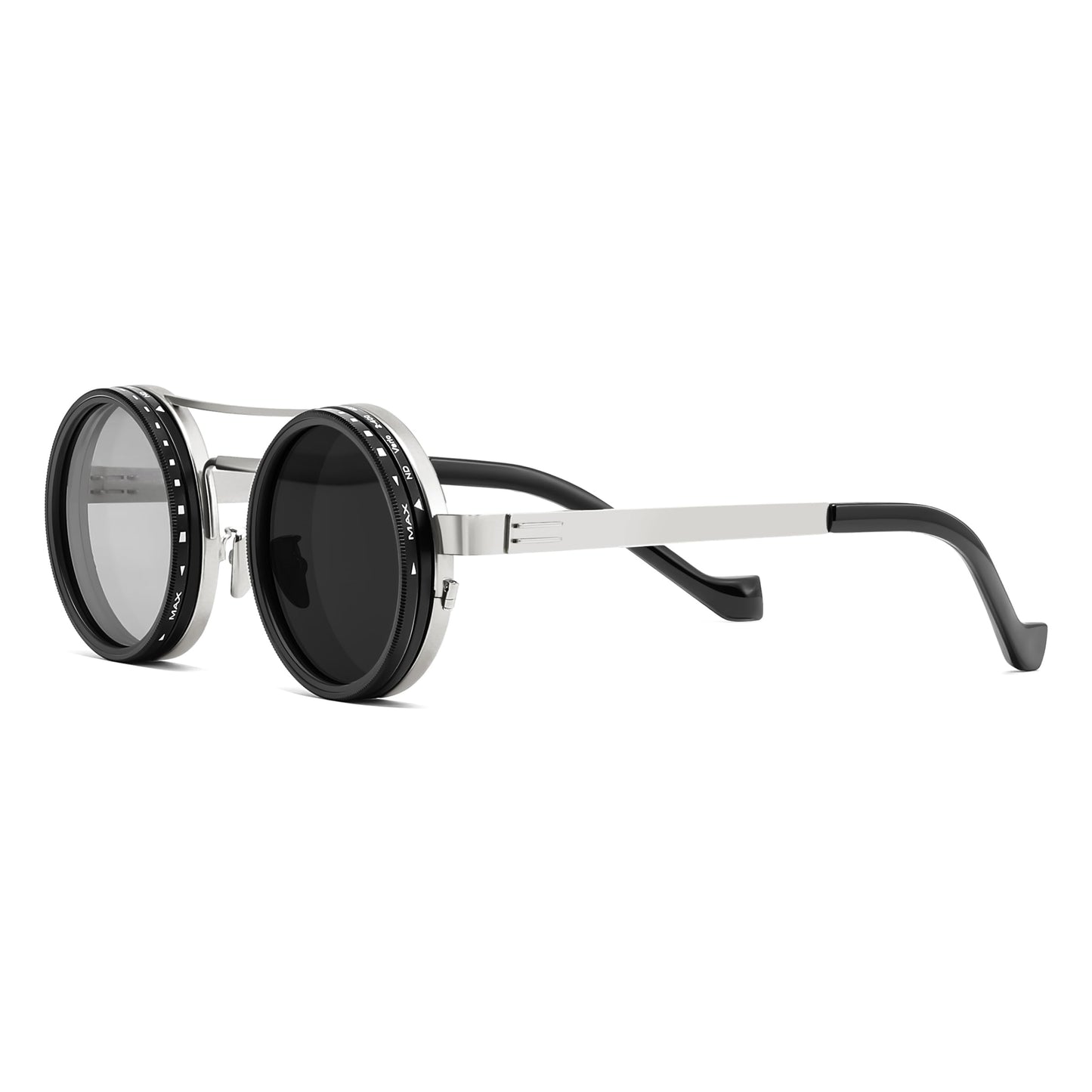 FEISEDY Adjustable Tint Aviator Polarized Sunglasses, 1-9 Gear Manual Dimming, Steampunk Round ND Filter Lenses UV400 B0319