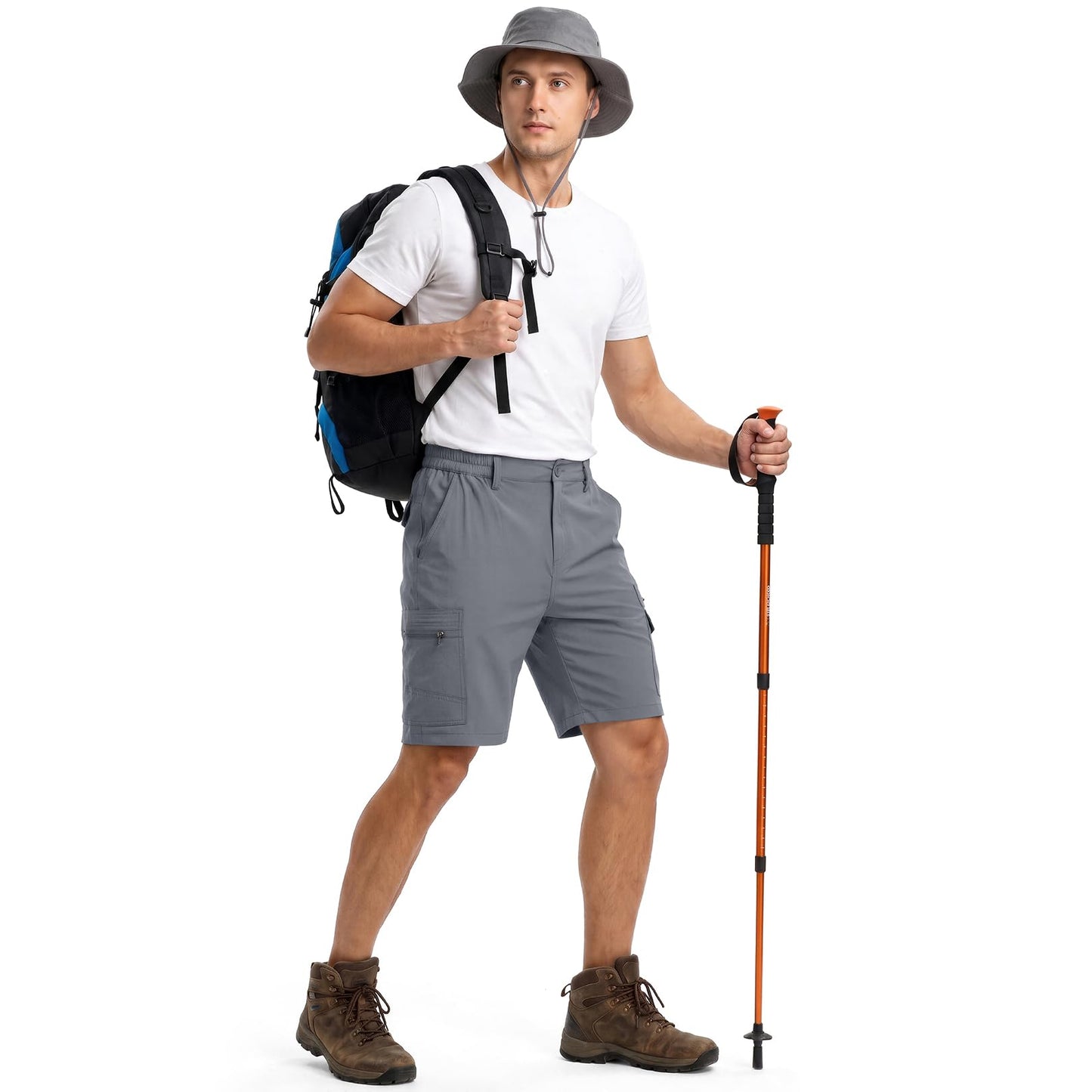 Jessie Kidden Mens Outdoor Casual Expandable Waist Lightweight Water Resistant Quick Dry Fishing Hiking Shorts #6222-Grey,30