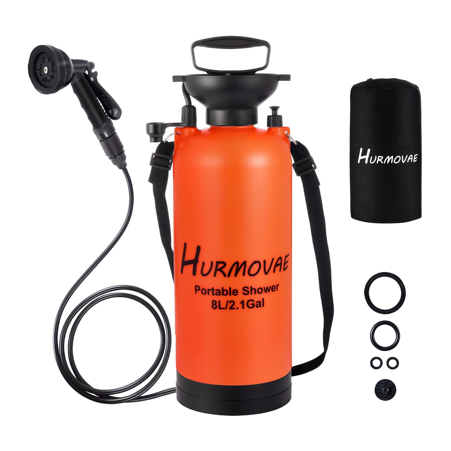 Hurmovae 2.1 Gallon/8L Portable Shower–10 Spray Modes, Nylon Insulated Sleeve & No Electric Needed, Beach Shower for Surfing, Camping, Traveling & Hiking, Portable Water Sprayer, Orange