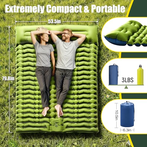 Yuzonc Green Double Self-Inflating Camping Sleeping Pad 4'' Thick for 2 People
