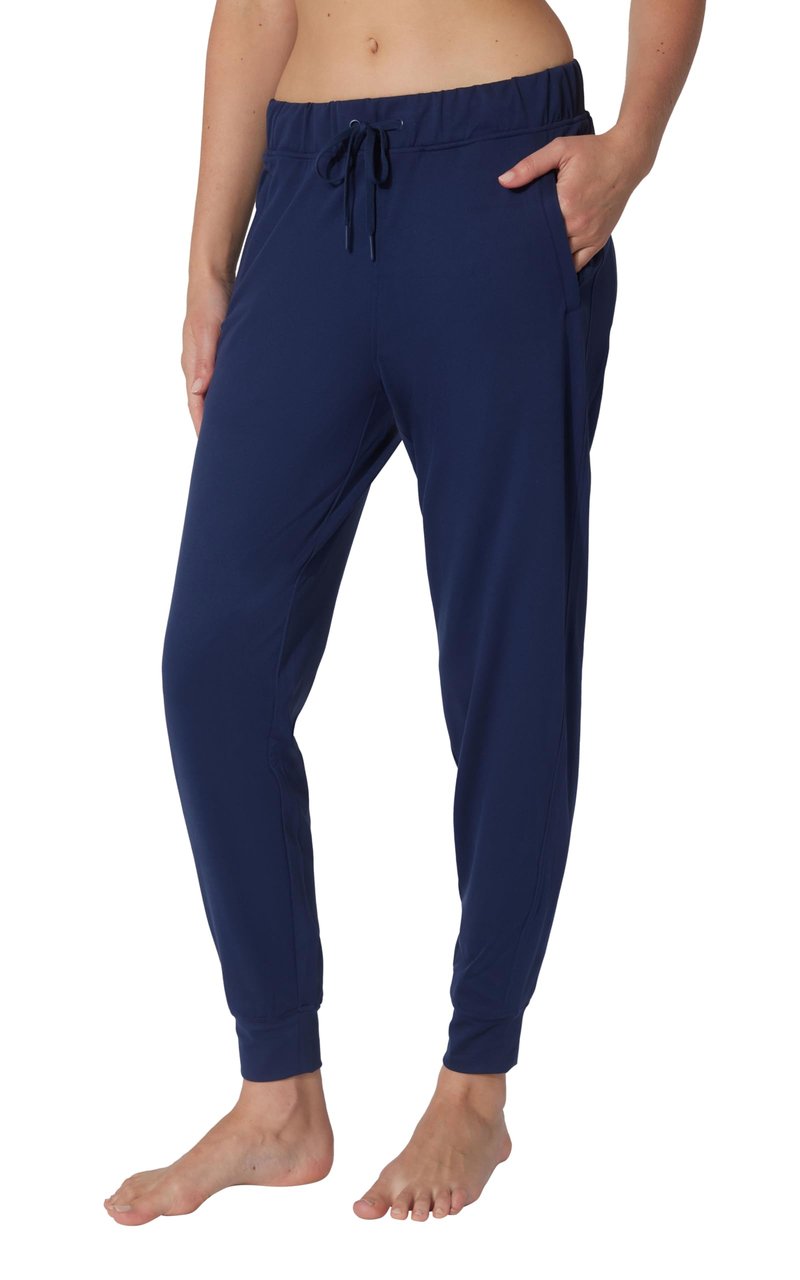 Yogalicous Womens Jogger High Rise Workout Side Pocket Pants with Drawstring - Naval Blue - Medium