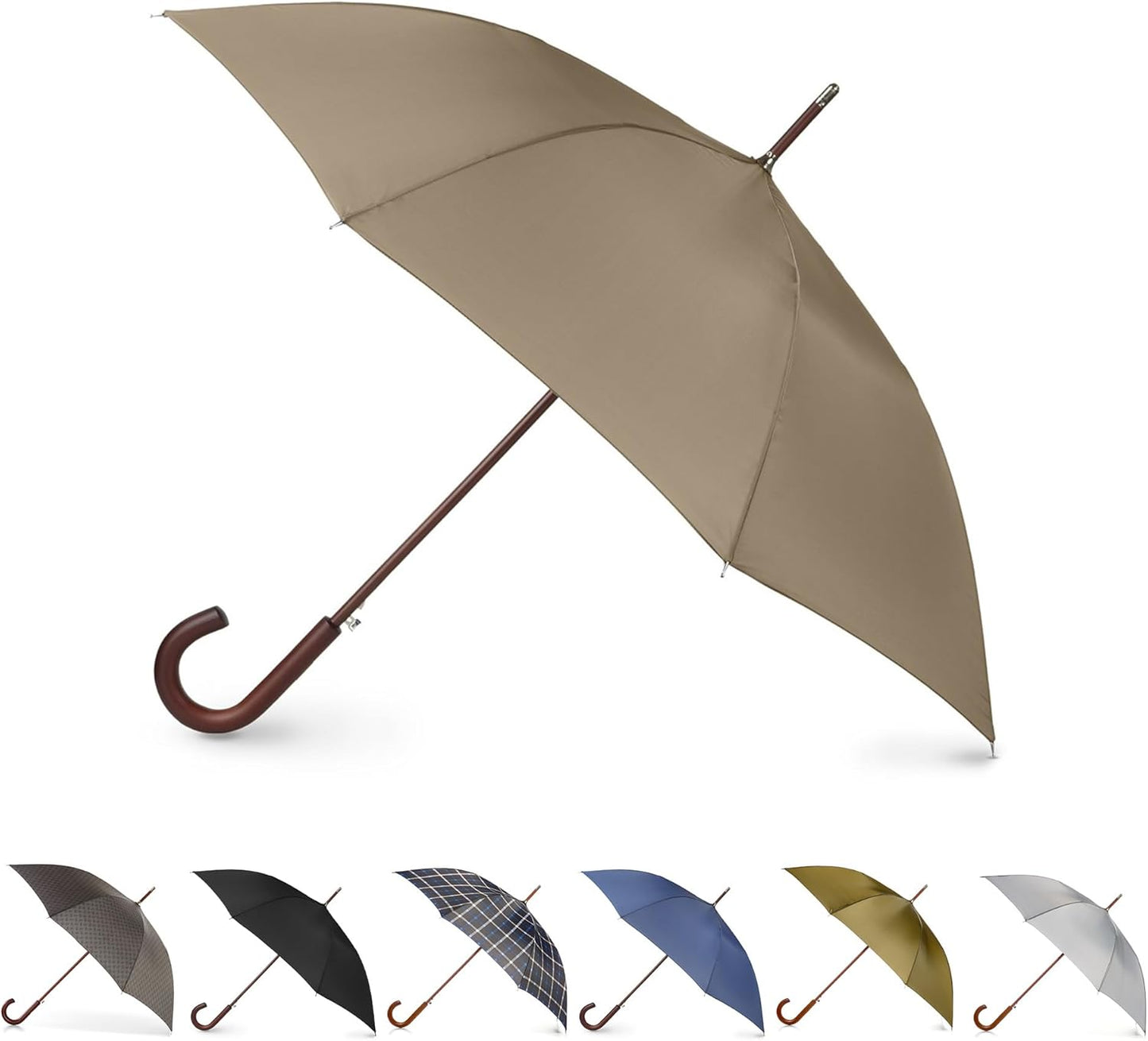 Totes Auto Open Umbrella - Water-Repellent Design with Classic Wood J Hook Handle