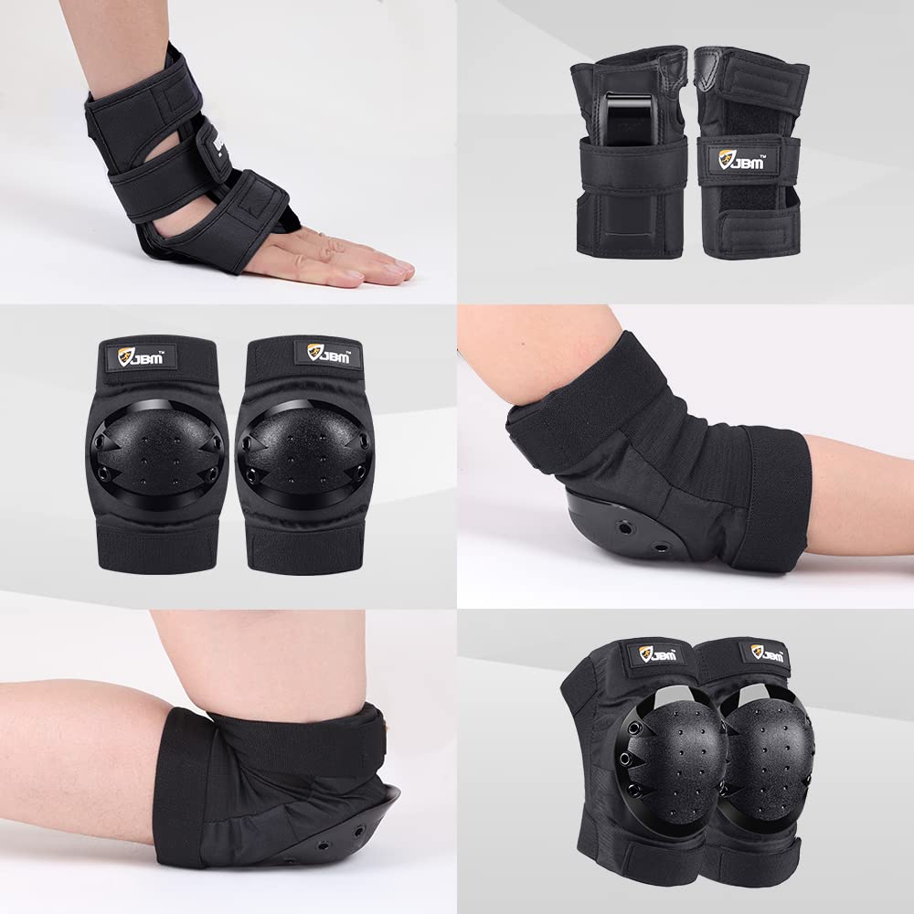 JBM Skating Protective Gear Adult Skateboard Helmet Knee and Elbow Pads with Wrist Guards for Inline Roller Skating, Skateboarding, Scootering