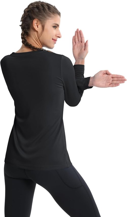 MAGCOMSEN SPF Long Sleeve Workout Shirt - V-Neck UPF 50+ Quick Dry Performance Tee for Women