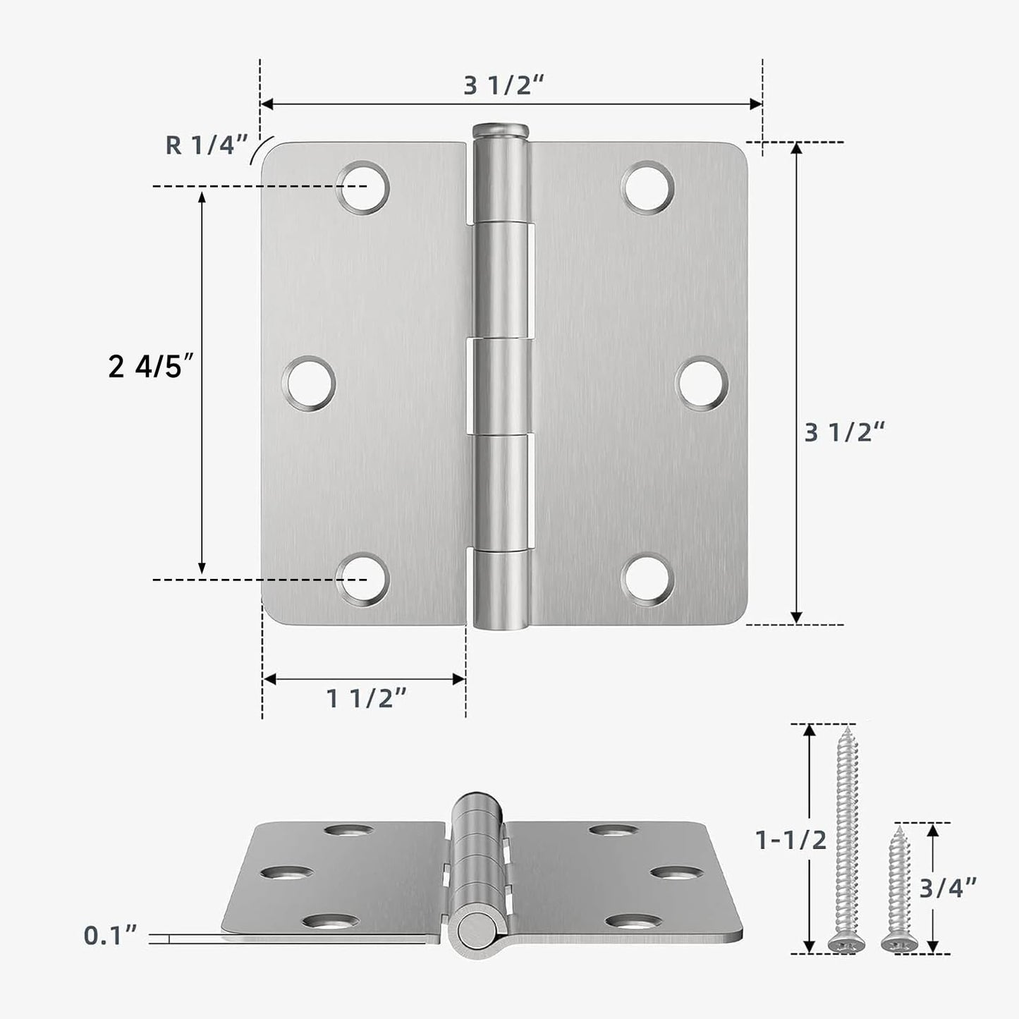 HOSOM 3 Pack Satin Nickel Door Hinges 3.5 Inch Heavy Duty Interior Door Hinge with 1/4" Radius 3-1/2 Brushed Nickel Door Hinges