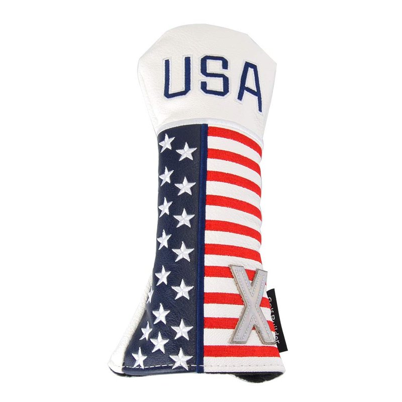 GOOACTION 1PC USA Golf Club Hybrid Head Cover with Creative Stars and Stripes American Flag Pattern Synthetic Leather Patriotic Golf Headcovers (Tag X)