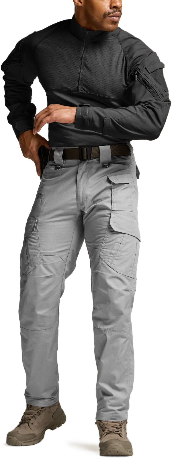 CQR Men's Tactical Pants, Water Resistant Ripstop Cargo Pants, Lightweight EDC Work Hiking Pants, Outdoor Apparel, Duratex Mag Pocket Stone, 28W x 30L