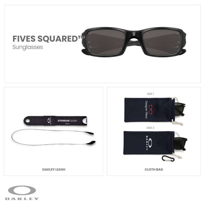 Oakley Fives Squared OO9238 923810 54MM Matte Black/Warm Grey Sunglasses for Men+ Bundle Accessory Leash Kit, Microfiber Pouch