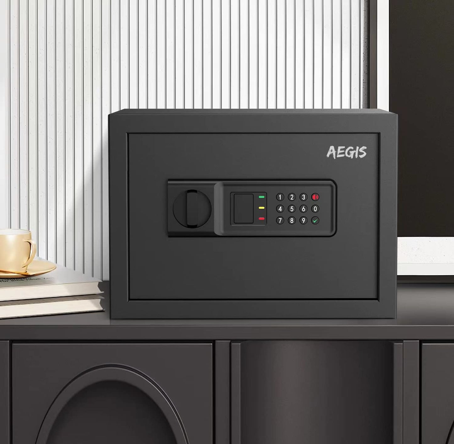 AEGIS 0.8Cu.Ft Electronic Safe Box - Digital Keypad Security Safe for Home/Office, Heavy Duty Steel Cash Box with Silent Access & Anti-Theft Alarm, Compact Wall/Floor Mount Design