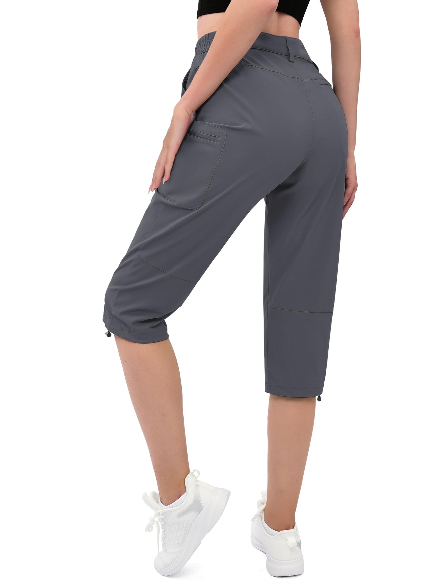 MAGCOMSEN Women's Cargo Capri Hiking Pants with Pockets Comfy Breathable Water Resistant Joggers, Dark Grey, L