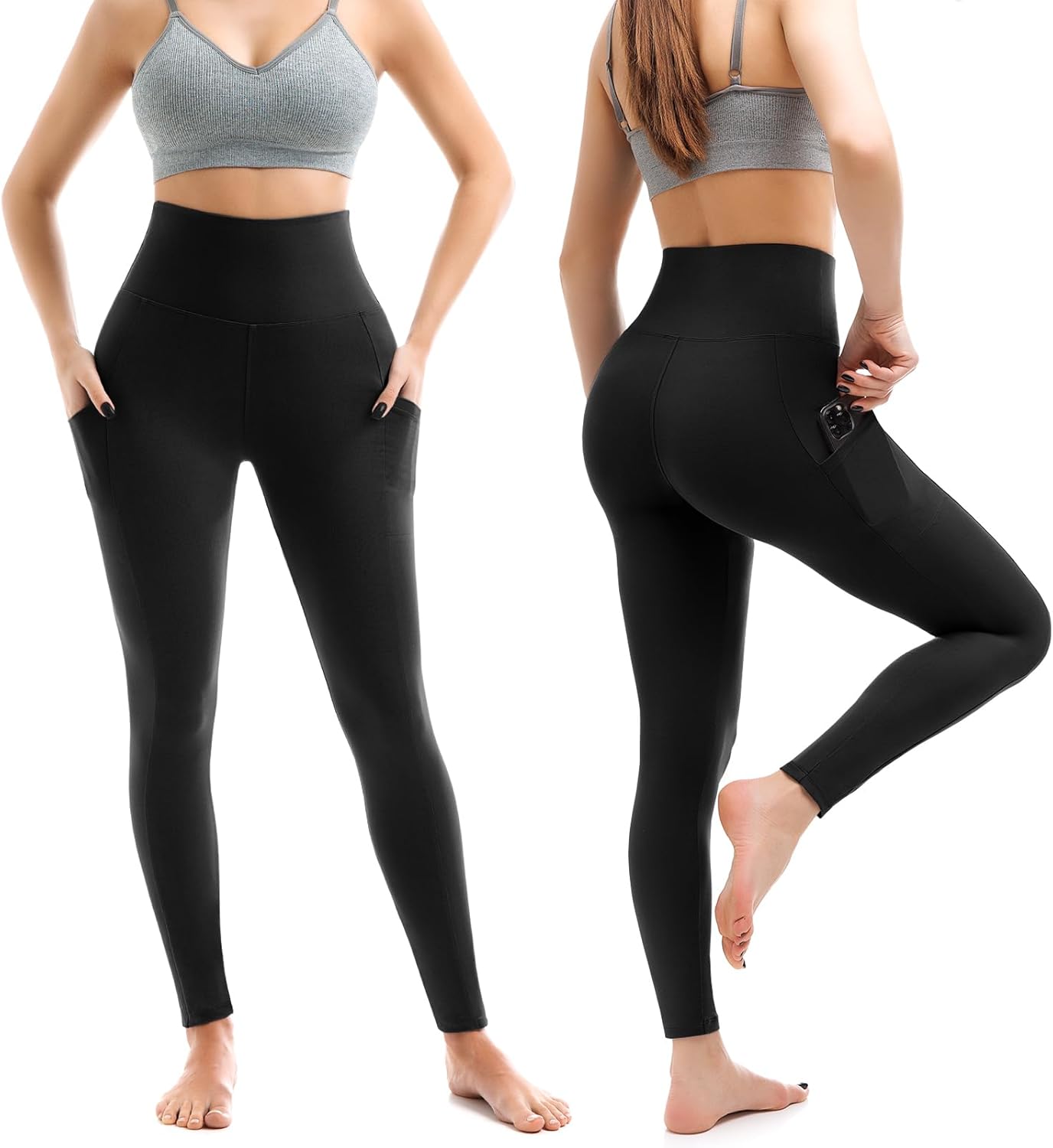 Skiennix High Waisted Leggings - 2 Pack with Pockets for Women | Soft Yoga & Gym Wear