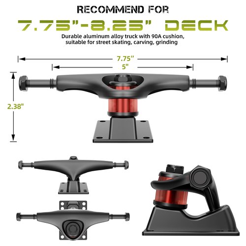 Jizmo Skateboard Trucks, Fits 7.75-8" Deck, Wheels 52mm, Bearings ABEC-9, Skateboard Pads, Hardware Tool Combo Starter Set - Black