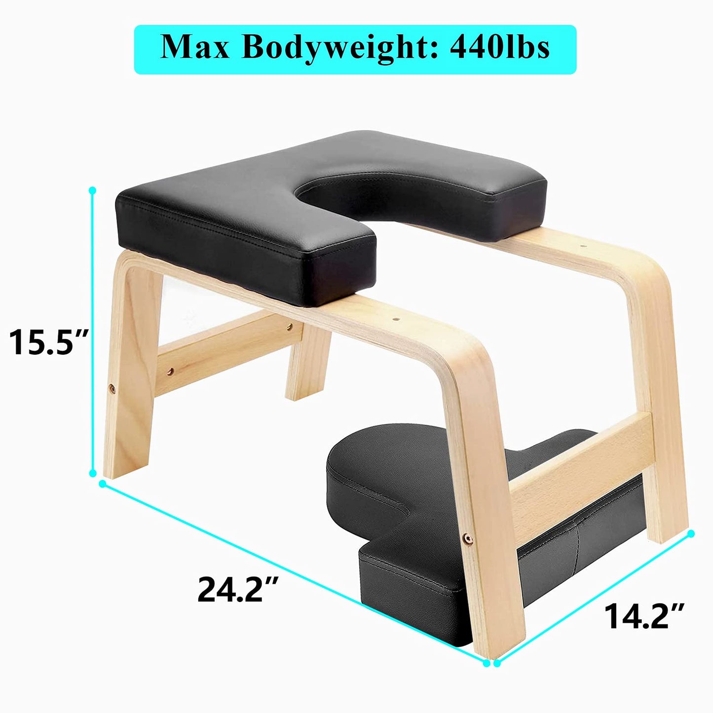 C-CHAIN Balanced Yoga Headstand Bench - Ideal for Workout, Fitness and Gym, for Both Beginner and Experience Yogis - Wood and PU Pads - Relieve Fatigue and Build Up Body (Black)