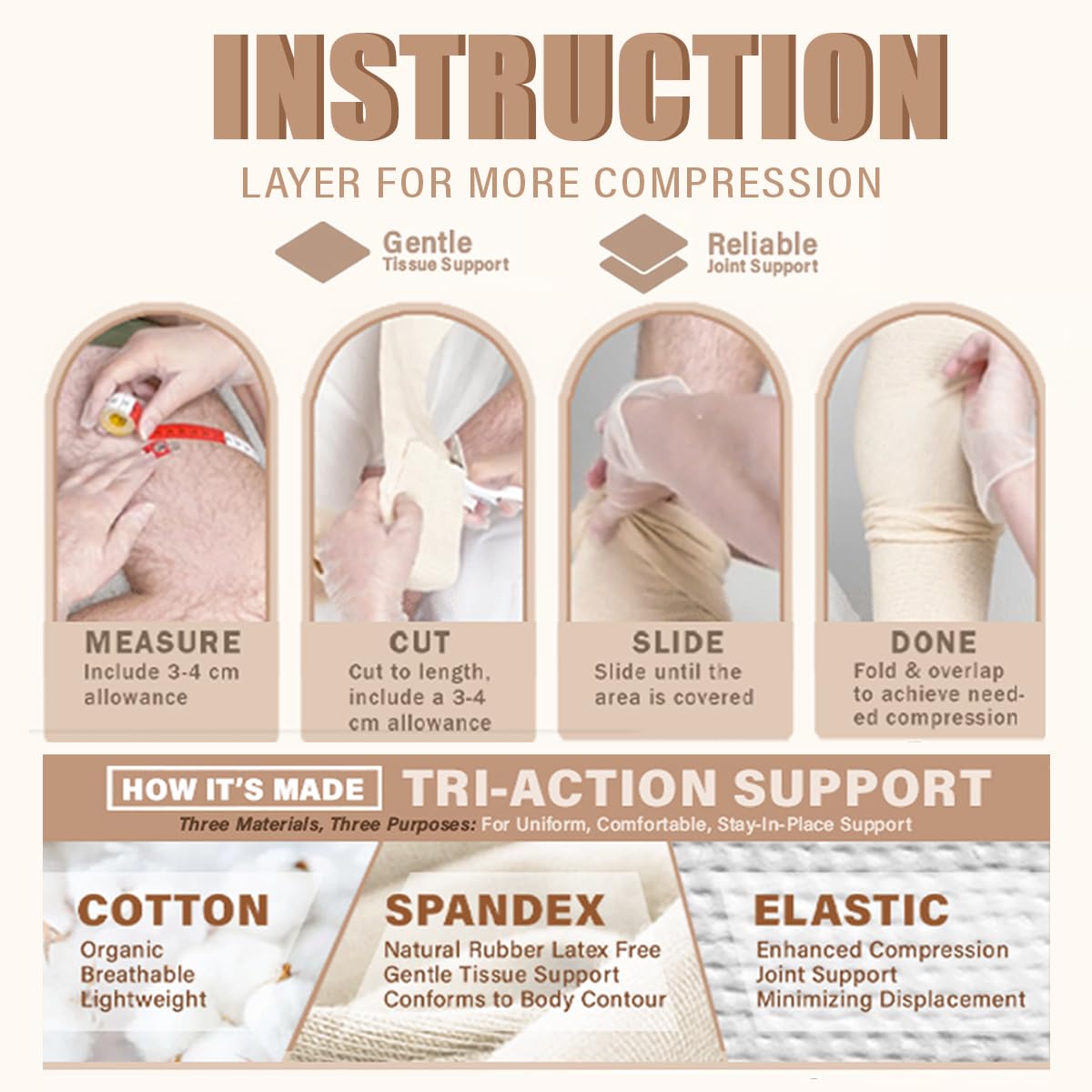 EVERLIT 560D Cotton Blend Elasticated Tubular Support Bandage | Latex-Free, Extra-Thick Breathable Stockinette for Arm, Knees, Legs | Moderate to High Compression for Sensitive Skin (D | 3" x 11 yd)