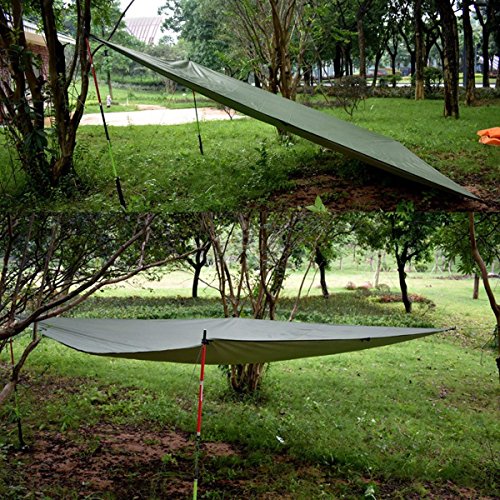 Waterproof Camping Tarp 118 x 118 Inches - Heavy Duty Rain Fly for Outdoor Shelter - Army Green