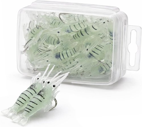 Keenjorika Glow in the Dark Shrimp Lure - Realistic 1.8" Night Fishing Bait for Bass, Trout & More