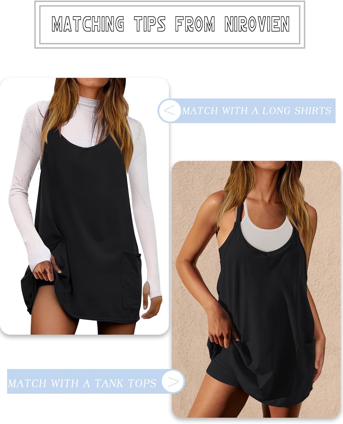 Nirovien Women's Tennis Dress - Sleeveless Mini Workout Dress with Shorts | Athletic Golf Style