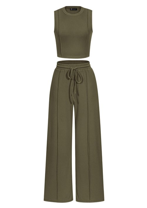 PRETTYGARDEN Women's Summer 2 Piece Loungewear Set Cropped Tank Top Wide Leg Sweatpants Tracksuit Casual Outfits (Army Green,Small)