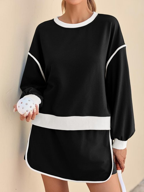 Fisoew Womens Shorts Sets 2 piece outfits Casual Crewneck Sweatshirts High Waisted Skort Skirts Sets Activewear Sets