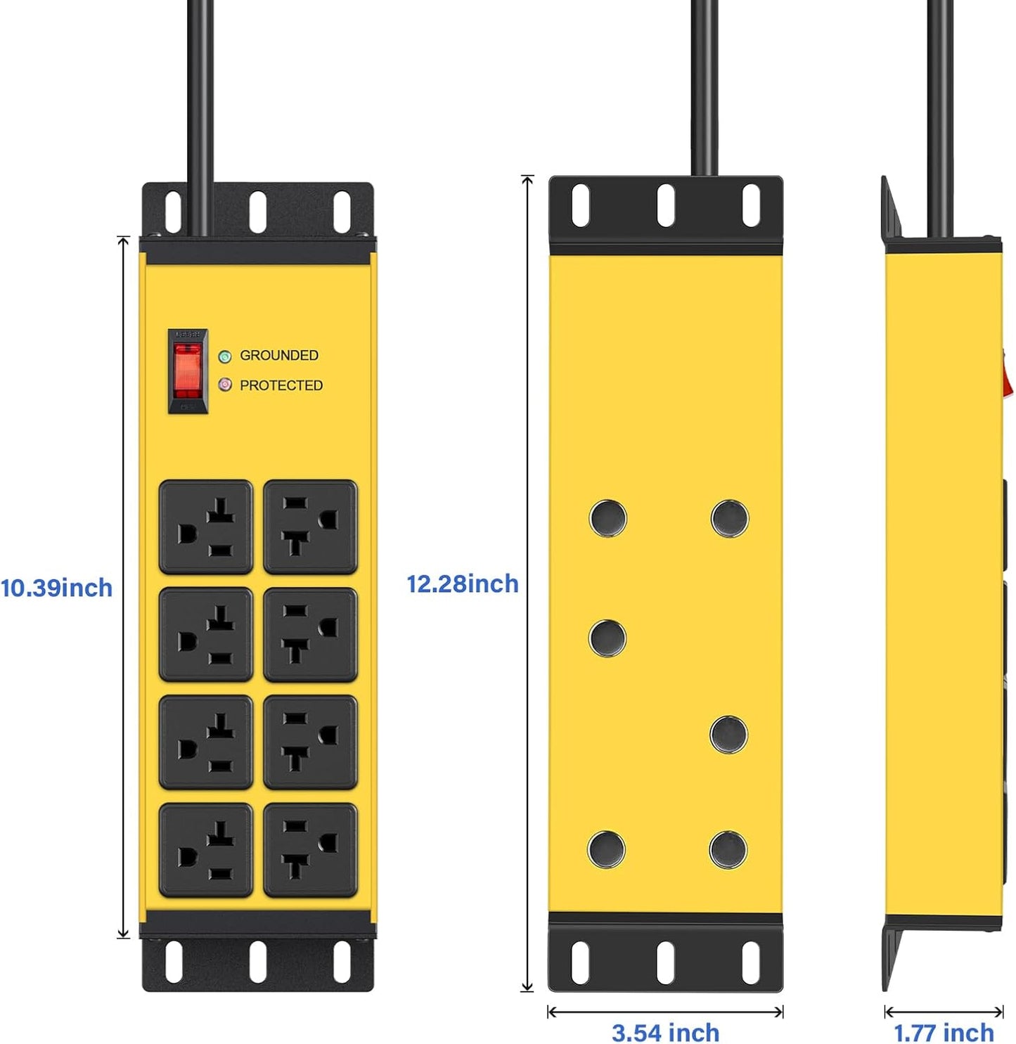 Heavy Duty 20 Amp Surge Protector Power Strip with 8 Outlets, 6FT Wall Mount - Yellow